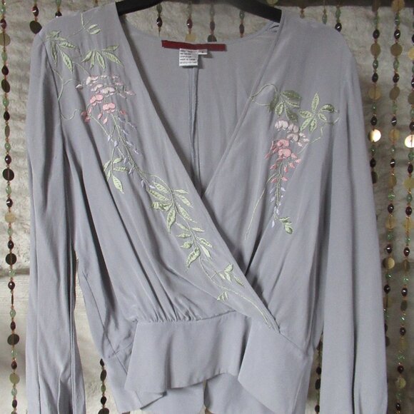 Emma black 100%silk blouse with embroidery size 8 - Picture 1 of 12